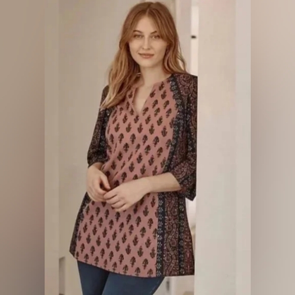 J. Jill Tops - J. Jill Pure Jill Blouse Women's Sz M Folkloric Stamped Tunic Bohemian Lagenlook